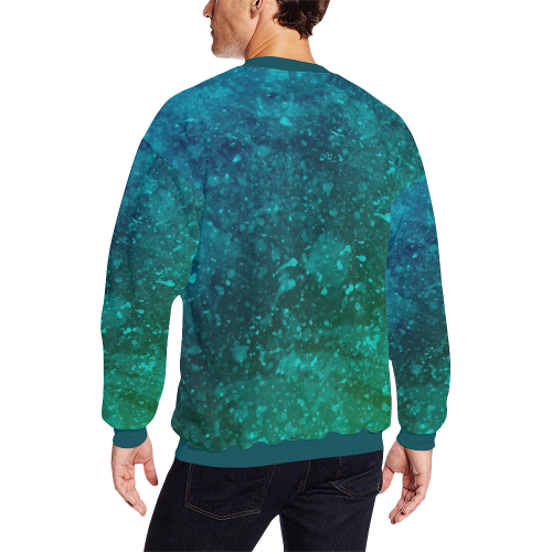 Blue and Green Abstract Men's Oversized Fleece Crew Sweatshirt/Large Size(Model H18)