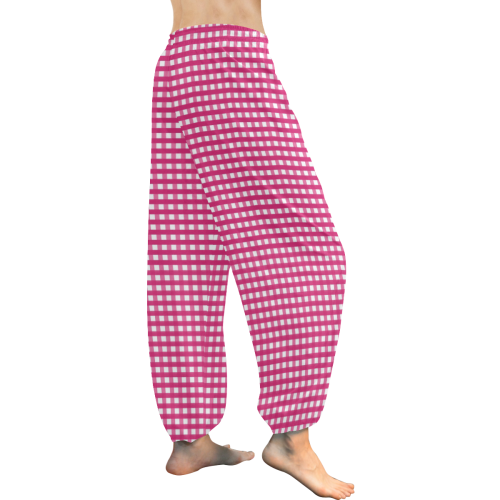 Fuchsia Red Gingham Checked Pattern Women's All Over Print Harem Pants (Model L18)