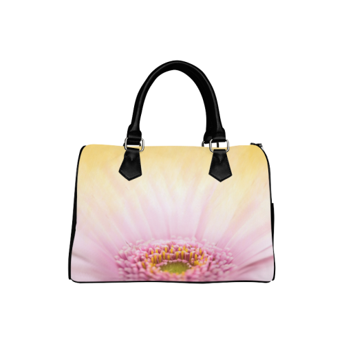 Gerbera Daisy - Pink Flower on Watercolor Yellow Boston Handbag (Model 1621)