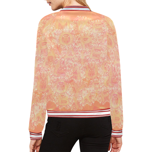 Light yellow brown capitals All Over Print Bomber Jacket for Women (Model H21)