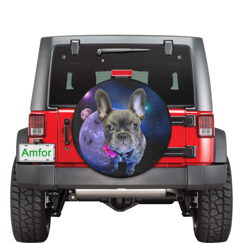 Dog French Bulldog and Planets 30 Inch Spare Tire Cover