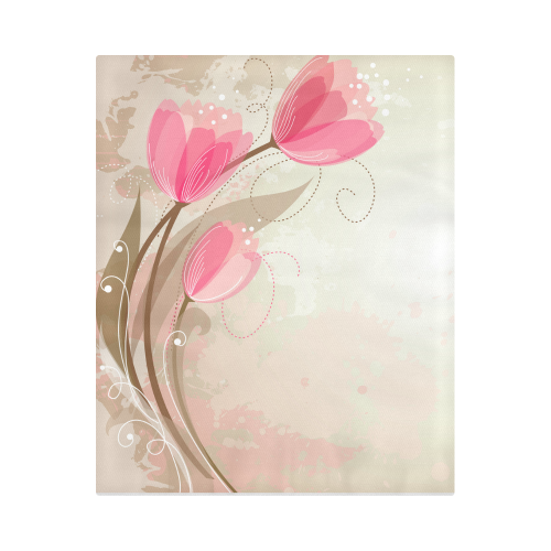 Pink Tulips on Taupe & Tan Watercolor Duvet Cover 86"x70" ( All-over-print)
