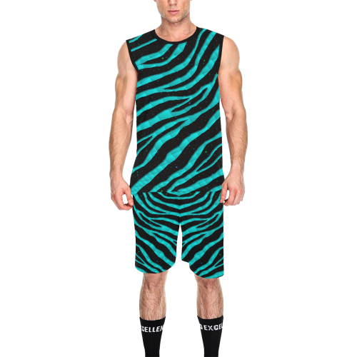 Ripped SpaceTime Stripes - Cyan All Over Print Basketball Uniform