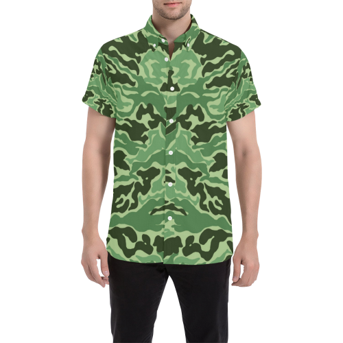 CAMOUFLAGE-GREEN Men's All Over Print Short Sleeve Shirt/Large Size (Model T53)