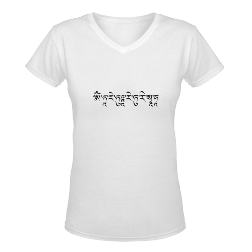Green Tara Mantra Black Women's Deep V-neck T-shirt (Model T19)