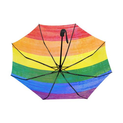 Rainbow Flag Colored Stripes Grunge Anti-UV Auto-Foldable Umbrella (Underside Printing) (U06)