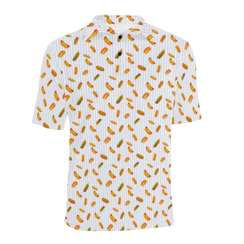 Hot Dog Pattern with Pinstripes Men's All Over Print Polo Shirt (Model T55)