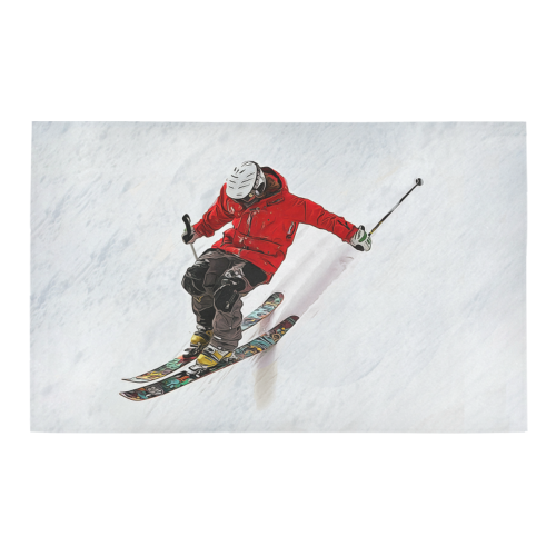 Daring Skier Flying Down a Steep Slope Bath Rug 20''x 32''