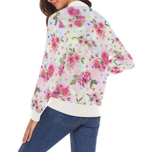 Watercololor Pink Blossoms Wallpaper Trend 1 All Over Print Bomber Jacket for Women (Model H19)
