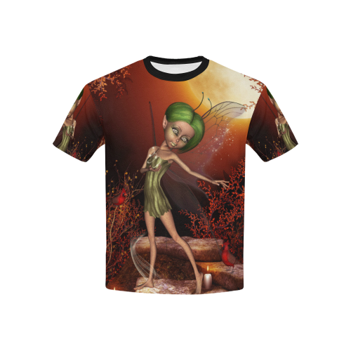 Cute little fairy Kids' All Over Print T-Shirt with Solid Color Neck (Model T40)