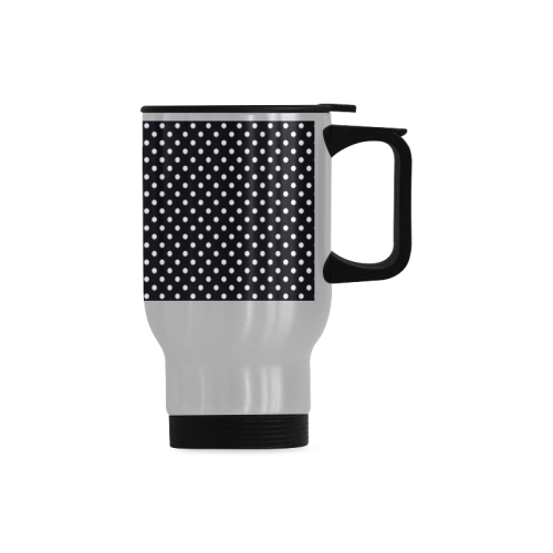Black polka dots Travel Mug (Silver) (14 Oz)