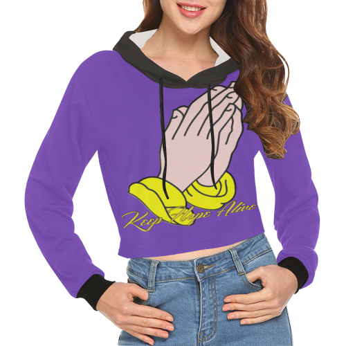 Keep Hope Alive Hands Purp All Over Print Crop Hoodie for Women (Model H22)