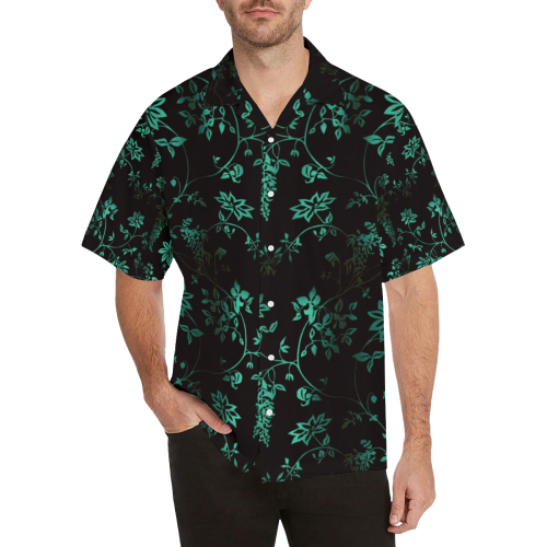 Gothic Black and Turquoise Pattern Hawaiian Shirt (Model T58)