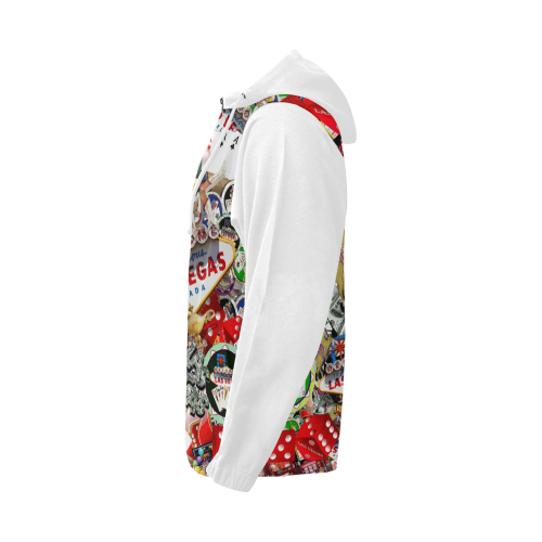 Gamblers Delight - Las Vegas Icons Vest Style White All Over Print Full Zip Hoodie for Men (Model H14)