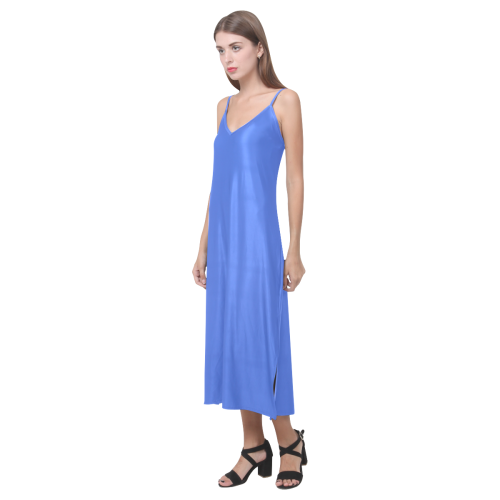 color royal blue V-Neck Open Fork Long Dress(Model D18)