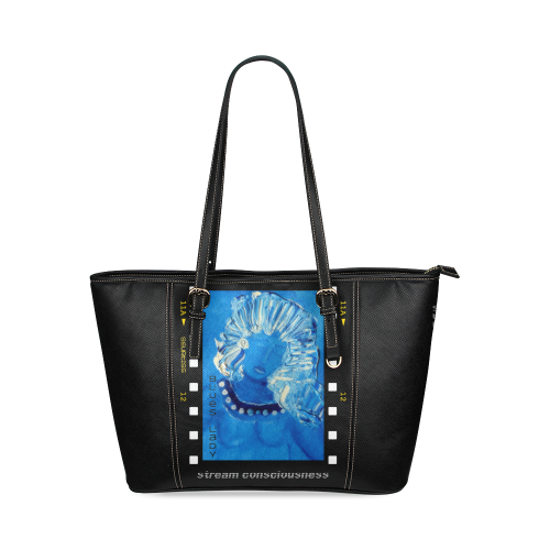 Stream Consciousness Blues Lady Leather Tote Bag/Small (Model 1640)