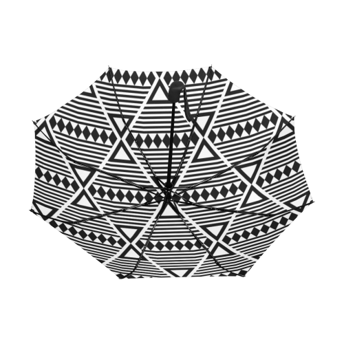Black Aztec Tribal Anti-UV Auto-Foldable Umbrella (Underside Printing) (U06)