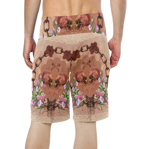 Awesome skulls with flowres Men's All Over Print Board Shorts (Model L16)