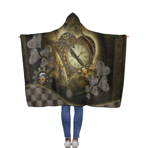 Awesome steampunk heart Flannel Hooded Blanket 50''x60''