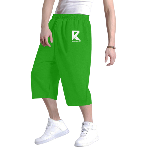 Men's Baggy Shorts (White&Green) Men's All Over Print Baggy Shorts (Model L37)