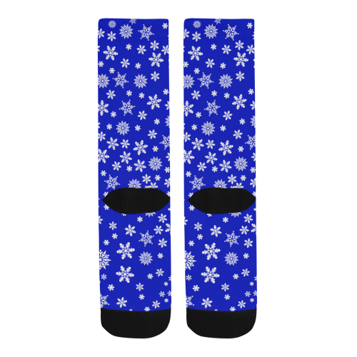 Christmas White Snowflakes on Blue Trouser Socks (For Men)