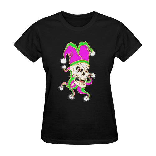 Jester Skull Black Women's T-Shirt in USA Size (Two Sides Printing)