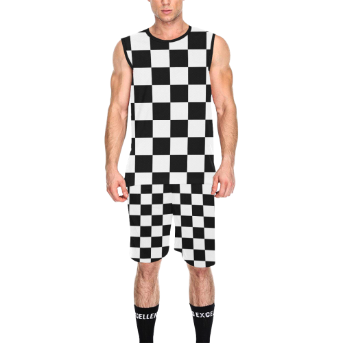 Black White Checkers All Over Print Basketball Uniform