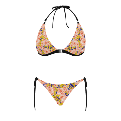 Rose Flower Buckle Front Halter Bikini Swimsuit (Model S08)