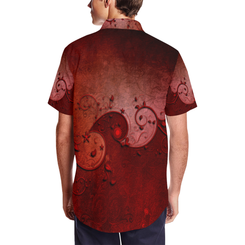 Soft decorative floral design Men's Short Sleeve Shirt with Lapel Collar (Model T54)