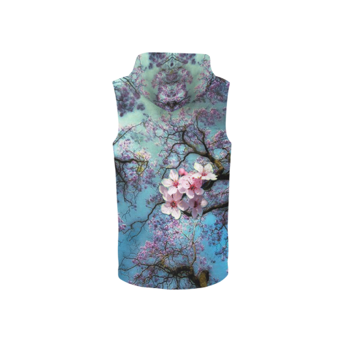 Cherry blossomL All Over Print Sleeveless Zip Up Hoodie for Women (Model H16)