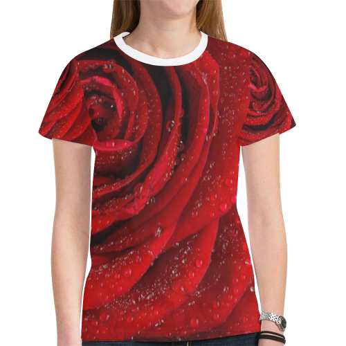 Red rosa New All Over Print T-shirt for Women (Model T45)