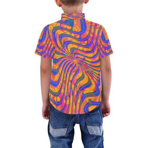 Blue and Orange Abstract Button Down Boys' All Over Print Short Sleeve Shirt (Model T59)