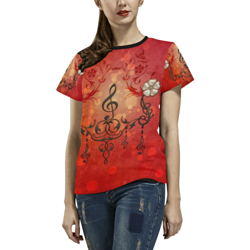 Music clef with floral design All Over Print T-shirt for Women/Large Size (USA Size) (Model T40)