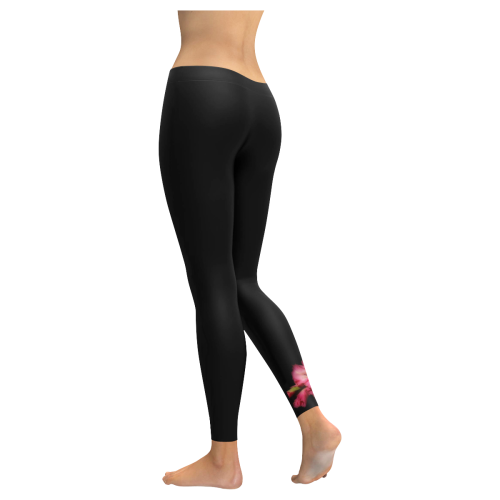 Black: Pink Gladiolus #LoveDreamInspireCo Women's Low Rise Leggings (Invisible Stitch) (Model L05)