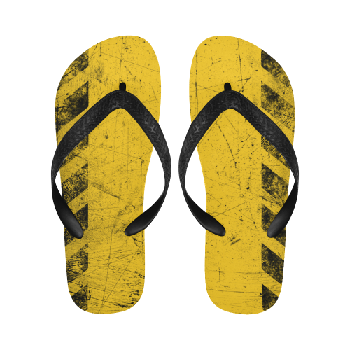yellow and black warning stripes used look Flip Flops for Men/Women (Model 040)