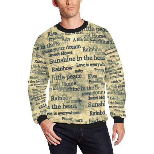 Words Popart by Nico Bielow Men's Oversized Fleece Crew Sweatshirt/Large Size(Model H18)