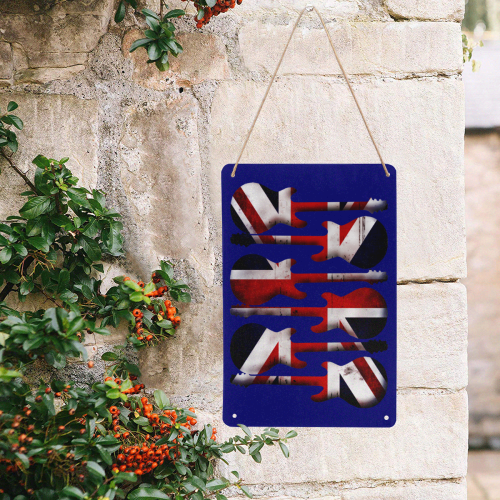 Union Jack British UK Flag Guitars Blue Metal Tin Sign 8"x12"