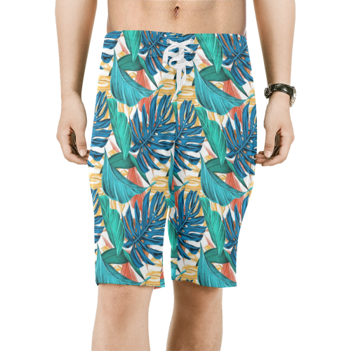 Tropical Jungle Leaves Men's All Over Print Board Shorts (Model L16)