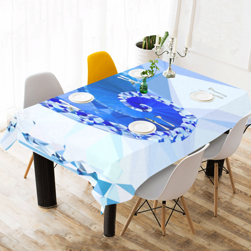 Blue White Geometric Fractal Art Cotton Linen Tablecloth 60"x120"