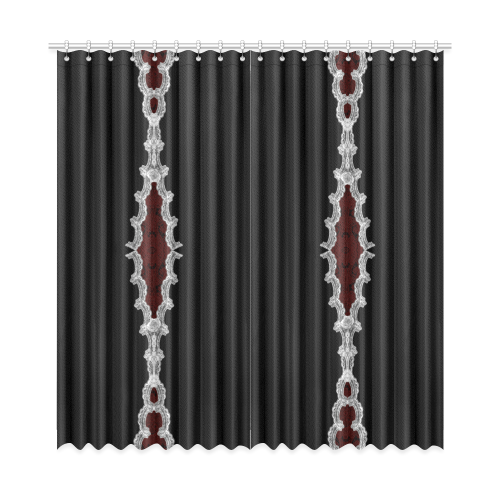 White Rose Lace Goth Print Window Curtain 52"x108"(Two Piece)
