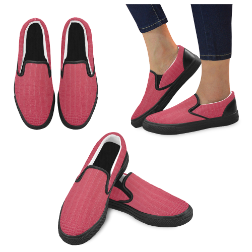Red Snake Skin Slip-on Canvas Shoes for Men/Large Size (Model 019)