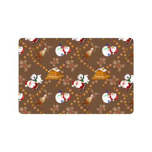 Christmas Gingerbread, Snowman, Reindeer and Santa Claus Brown Doormat 24"x16"