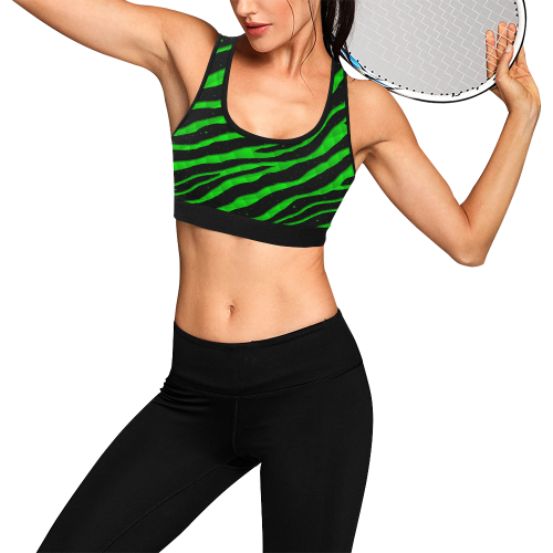 Ripped SpaceTime Stripes - Green Women's All Over Print Sports Bra (Model T52)