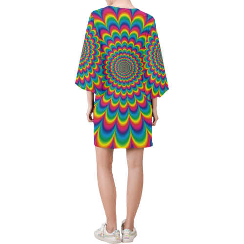 Crazy Psychedelic Flower Power Hippie Mandala Bell Sleeve Dress (Model D52)