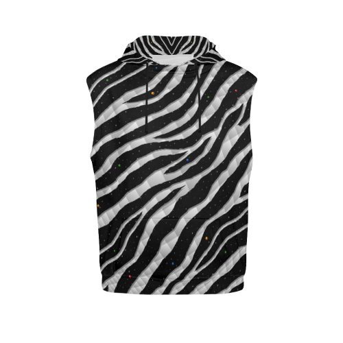Ripped SpaceTime Stripes - White All Over Print Sleeveless Hoodie for Women (Model H15)