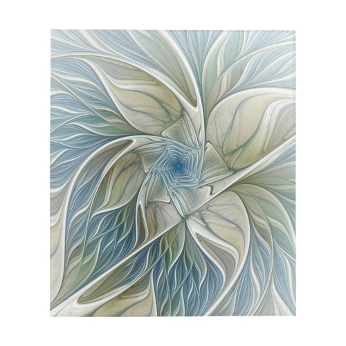 Floral Fantasy Pattern Abstract Blue Khaki Fractal Art Quilt 60"x70"