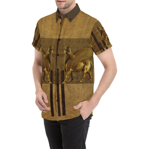 Lamassu Brown Men's All Over Print Short Sleeve Shirt (Model T53)