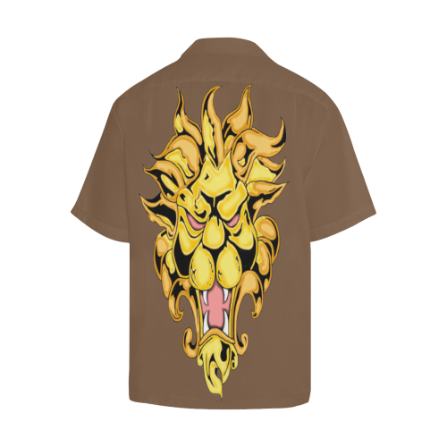 Gold Metallic Lion Brown Hawaiian Shirt (Model T58)