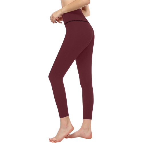 Asiatic Lily Flowers Maroon Red Solid Color Women's All Over Print High-Waisted Leggings (Model L36)