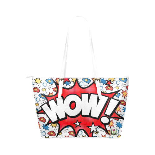 Fairlings Delight's Pop Art Collection- Comic Bubbles 53086wow3w Leather Tote Bag Small Leather Leather Tote Bag/Small (Model 1651)